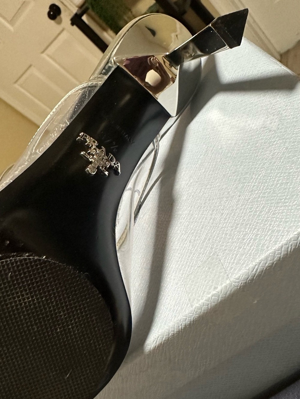 Prada Clear PVC Mule Heels with Silver Pointed Toe - Picture 2 of 5